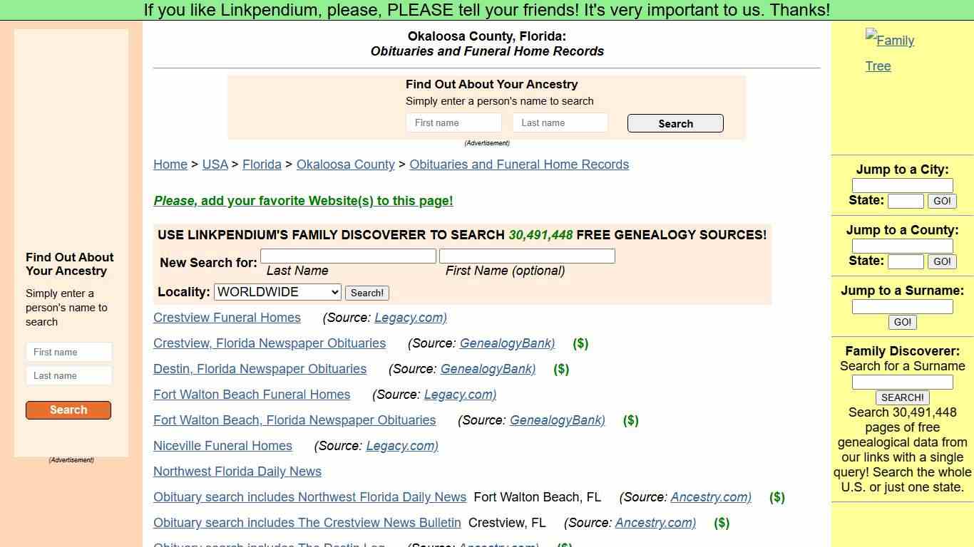Okaloosa County, Florida: Obituaries and Funeral Home Records